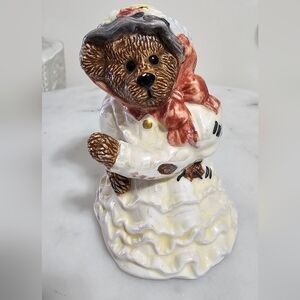 Boyds Bears Ceramic Brown Bear Salt Shaker with Cream Dress and Red Scarf